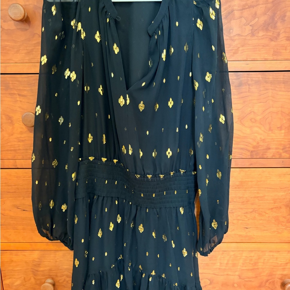 A.L.C. Black Long Sleeve Dress with Gold Foil Motif